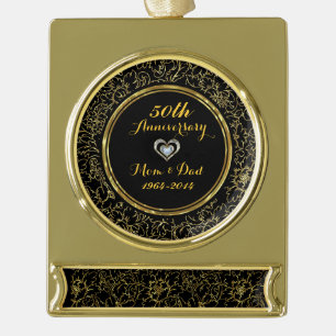 Eleganter schwarzer und goldener 50. Hochzeitstag Banner-Ornament Gold