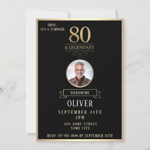 Eleganter schwarzer und goldener 80. und legendäre einladung