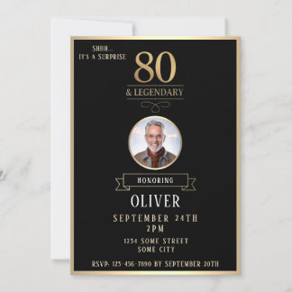 Eleganter schwarzer und goldener 80. und legendäre einladung