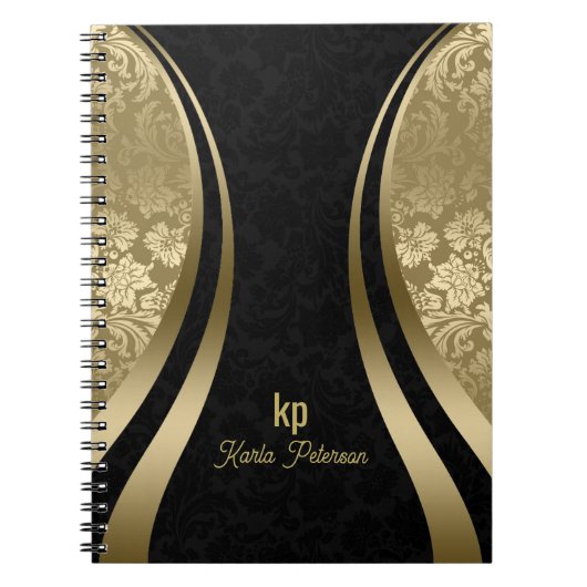Eleganter schwarzer und goldener Damaskus Notizblock (Vorderseite)
