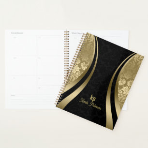 Eleganter schwarzer und goldener Damaskus Planer