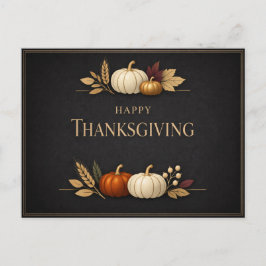 Eleganter schwarzer und goldener Happy-Thanksgivin Feiertagspostkarte