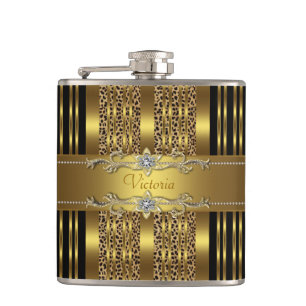 Eleganter schwarzer und goldener Leopard Flachmann