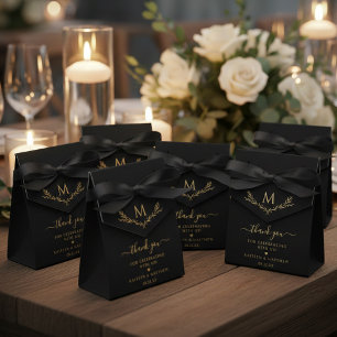 Eleganter schwarzer und goldener Monogramm-Kranz H Geschenkschachtel