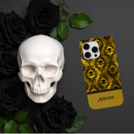 Eleganter schwarzer und goldener Totenkopf gothic Case-Mate iPhone Hülle
