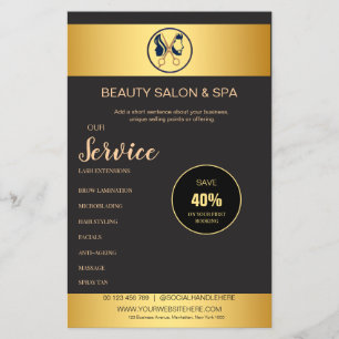 Eleganter schwarzer und goldener Unisex-Friseursal Flyer