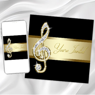 Eleganter schwarzer und goldener Violinschlüssel Einladung