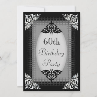 Eleganter schwarzer und silberner 60. Geburtstag Einladung