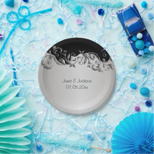 Eleganter schwarzer und silberner pappteller (Party)