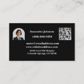 Eleganter schwarzer und silberner QR-Code Foto-Imm Visitenkarte (Rückseite)