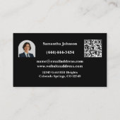 Eleganter schwarzer und silberner QR-Code-Photo-Im Visitenkarte (Rückseite)