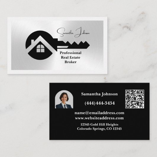 Eleganter schwarzer und silberner QR-Code-Photo-Im Visitenkarte (Vorne/Hinten)