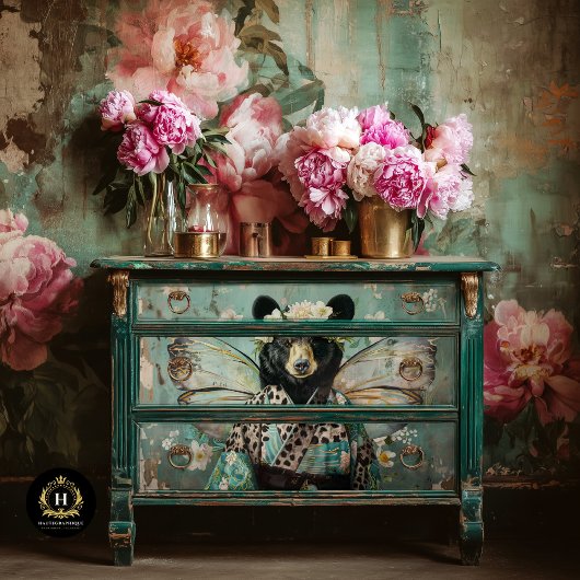 Eleganter Schwarzer Vintager Bär Entdeckungsreise Seidenpapier