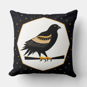 Eleganter schwarzer Vogel mit goldenen Details Kissen