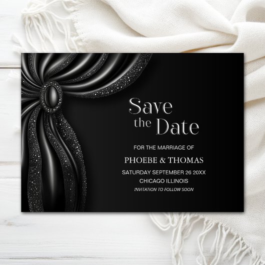 Eleganter schwarzer Vorhang Hochzeit Save the Date