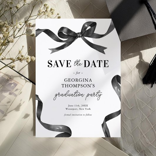 Eleganter schwarzer Wasserfarbe-Bogen Abschlussfei Save The Date