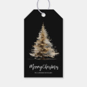 Eleganter schwarzer Wasserfarben-Weihnachtsbaum  Geschenkanhänger (Vorderseite)