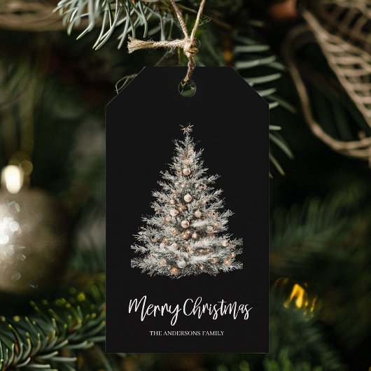 Eleganter schwarzer Wasserfarben-Weihnachtsbaum Geschenkanhänger