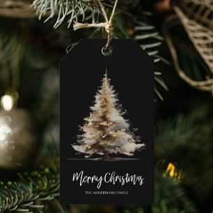 Eleganter schwarzer Wasserfarben-Weihnachtsbaum  Geschenkanhänger