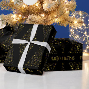 Eleganter schwarzer Weihnachts-Tannenbaum mit Gold Geschenkpapier