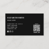 Eleganter schwarzer & weißer QR-Code-Make-up-Artis Visitenkarte (Rückseite)
