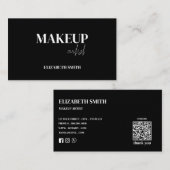Eleganter schwarzer & weißer QR-Code-Make-up-Artis Visitenkarte (Vorne/Hinten)