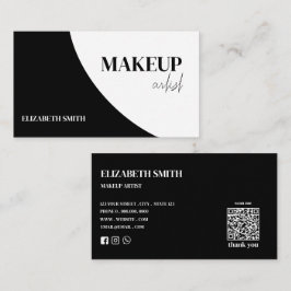 Eleganter schwarzer & weißer QR-Code-Make-up-Artis Visitenkarte