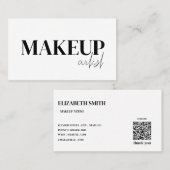 Eleganter schwarzer & weißer QR-Code-Makeup-Artist Visitenkarte (Vorne/Hinten)