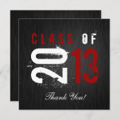 Eleganter schwarzer, weißer und roter Abschluss Dankeskarte (Vorne/Hinten)