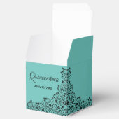 Eleganter Schwarzer Wirbel Türkis Quinceañera Geschenkschachtel (Geöffnet)