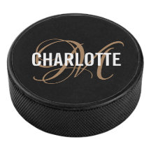 Eleganter Schwarzgold-Monogramm-Hockey-Puck