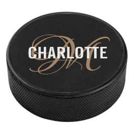 Eleganter Schwarzgold-Monogramm-Hockey-Puck Eishockey Puck