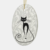 Eleganter Schwarzkatzendamast Keramik Ornament (Links)