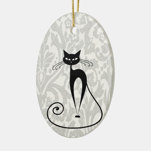 Eleganter Schwarzkatzendamast Keramik Ornament (Links)