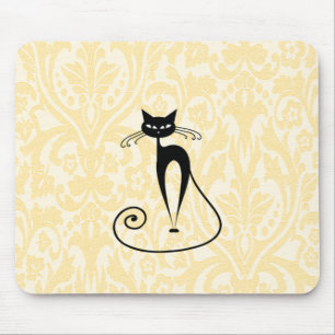 Eleganter Schwarzkatzendamast Vintag Mousepad