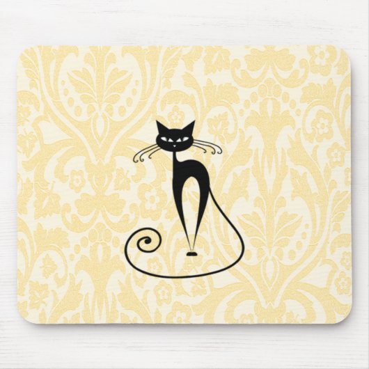 Eleganter Schwarzkatzendamast Vintag Mousepad (Vorne)