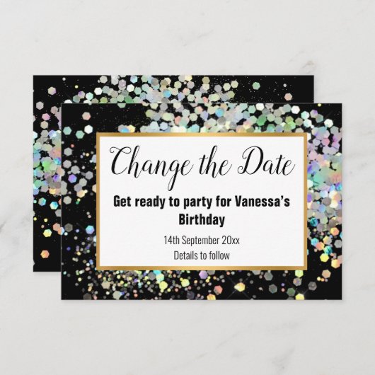 ELEGANTER SCHWARZPASTELSPOT ÄNDERT DAS DATUM UAWG RSVP KARTE (Vorne/Hinten)