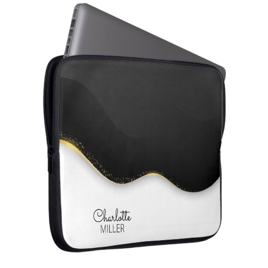 Eleganter Schwarzweiß-Abstrakter Wellengang und In Laptopschutzhülle (Vorne Rechts)