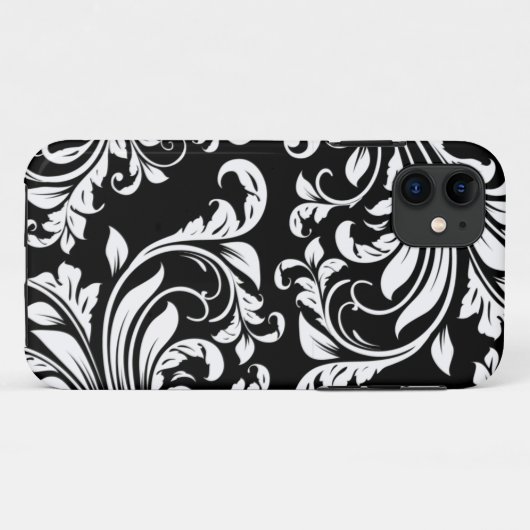 Eleganter Schwarzweiss-Blumendamast Case-Mate iPhone Hülle (Rückseite (Horizontal))