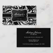 Eleganter Schwarzweiss-Blumendamast-Salon Visitenkarte (Vorne/Hinten)