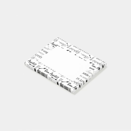 Eleganter Schwarzweiss-Bon Appetit Franzose-Koch Post-it Klebezettel (angewinkelt)