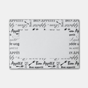Eleganter Schwarzweiss-Bon Appetit Franzose-Koch Post-it Klebezettel