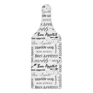 Eleganter Schwarzweiss-Bon Appetit Franzose-Koch Schneidebrett