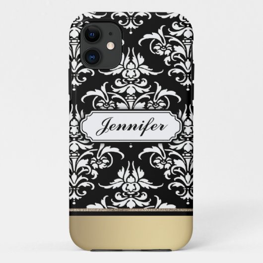 Eleganter Schwarzweiss-Damast mit goldener Case-Mate iPhone Hülle (Rückseite)