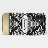 Eleganter Schwarzweiss-Damast mit goldener Case-Mate iPhone Hülle (Rückseite (Horizontal))