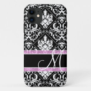 Eleganter Schwarzweiss-Damast mit Monogramm Case-Mate iPhone Hülle
