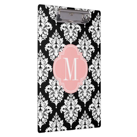 Eleganter Schwarzweiss-Damast personalisiert Klemmbrett (Rechts)