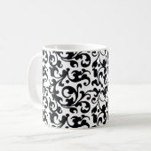 Eleganter Schwarzweiss-Damast-Wirbel Kaffeetasse (Vorderseite Links)