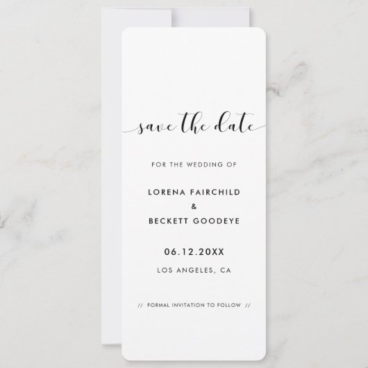 Eleganter Schwarzweiß-Foto-Streifen Save the Date Ankündigung (Rückseite)