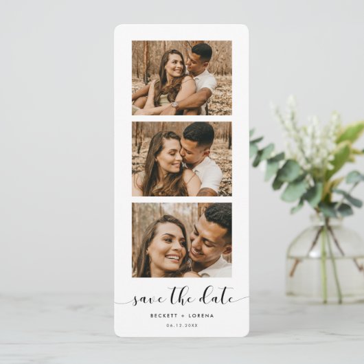 Eleganter Schwarzweiß-Foto-Streifen Save the Date Ankündigung (Stehend Vorderseite)